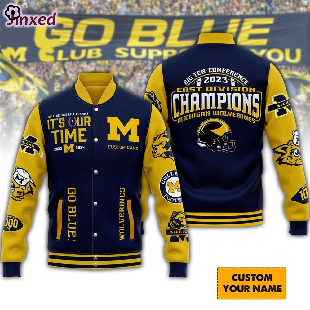College Football Playoff Its Our Time 2023 2024 Big Ten Conference 2023 East Division Champions Michigan Wolverines 3d Baseball Jacket 